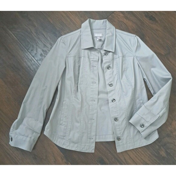 Chico's Jacket Size 0 Small Bling Embroidery Mocha / Tan Granola Girl Academia - Picture 7 of 15